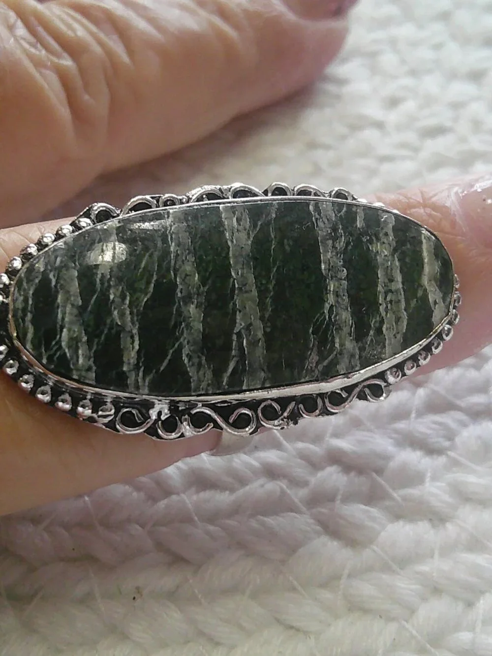 Unique SWISS GREEN OPAL Handmade Sterling 925 Ring Size 9 #209F